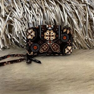 VERA BRADLEY Canyon 2012 Smartphone Wristlet Brown Orange Floral Lipstick Case